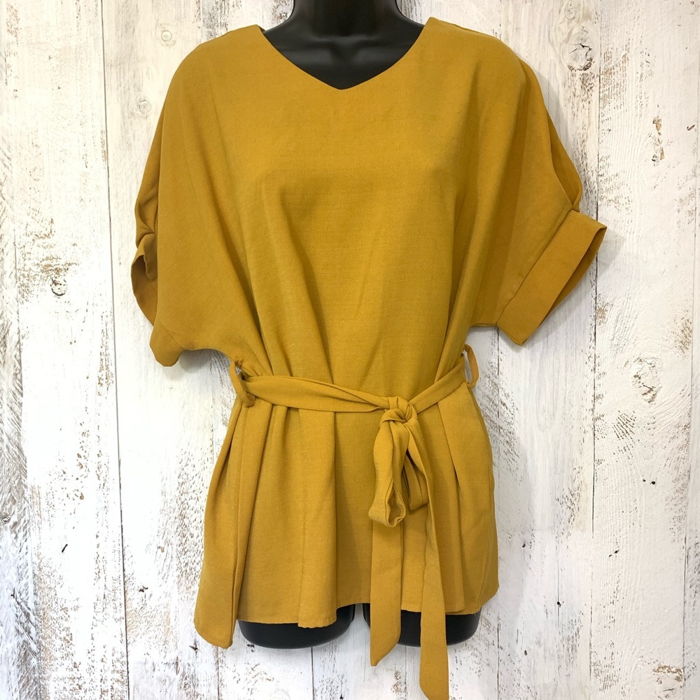 Mustard Yellow Belted Tunic Size 8 Vneck